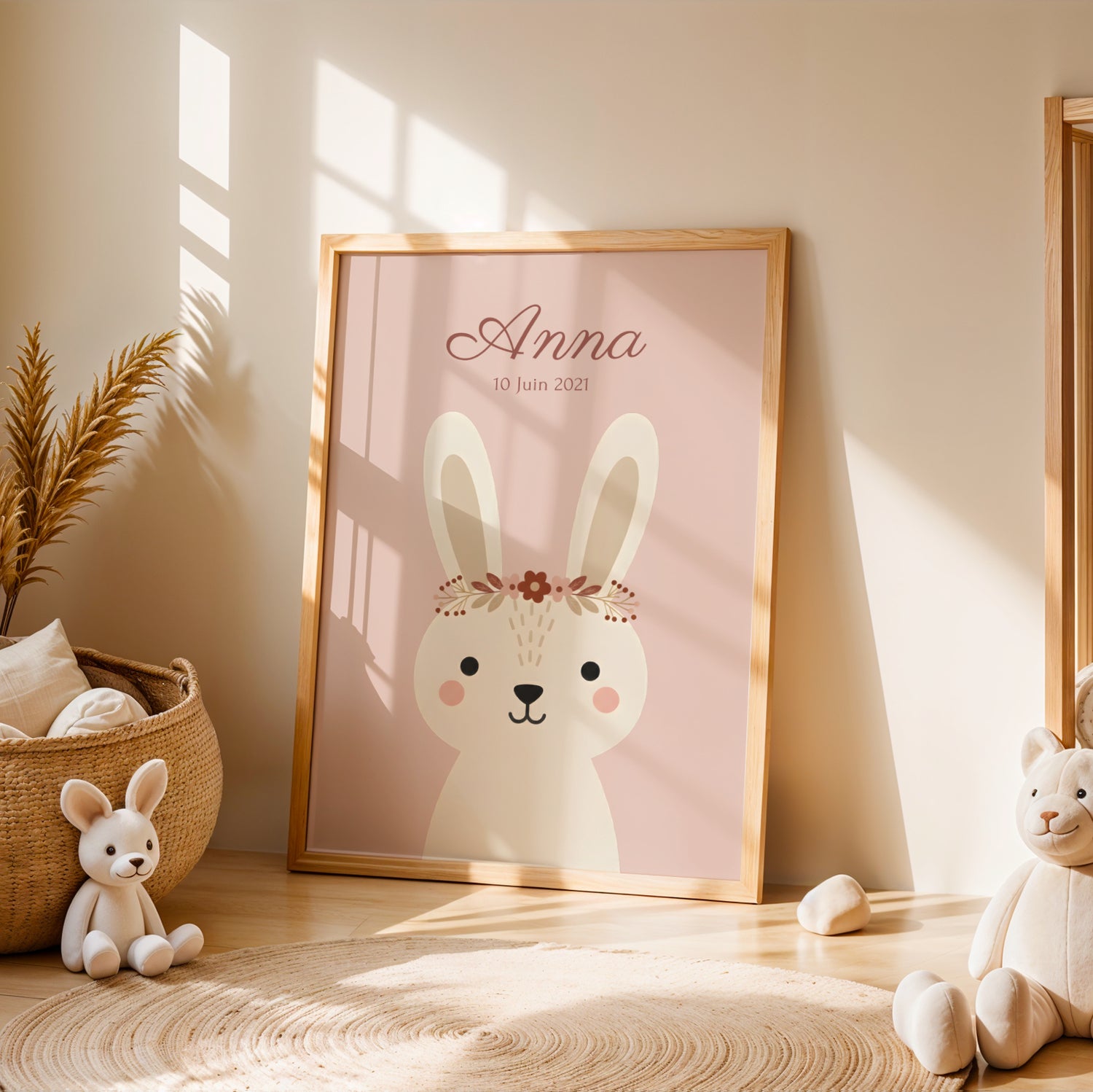Apportez une touche naturelle à l'univers de votre bébé. Ce portrait de lapin est le best-seller pour une chambre d'enfant au style "Nature" ou "Forêt".