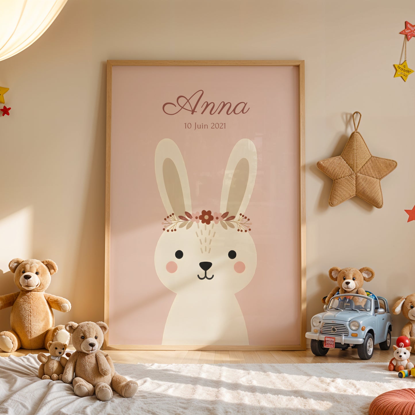 Apportez une touche naturelle à l'univers de votre bébé. Ce portrait de lapin est le best-seller pour une chambre d'enfant au style "Nature" ou "Forêt".