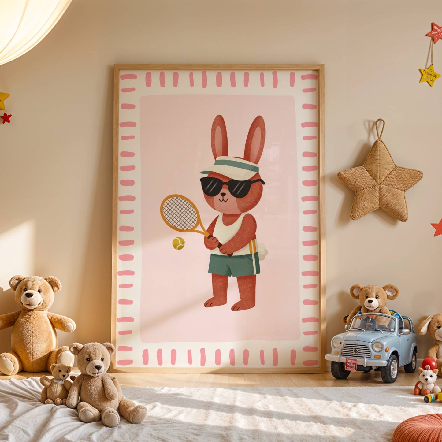 Affiche Enfant Lapin Sportif au Tennis – Affiche Animaux Dynamique pour Chambre de Fille, Poster Déco Sport Fun et Cadeau