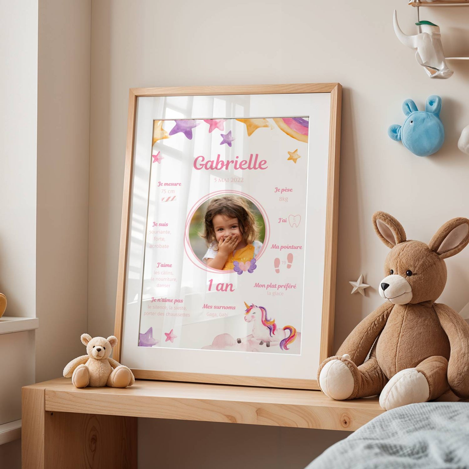 Affiche Anniversaire Licorne Personnalisée – Poster 1 An Licorne arc en ciel