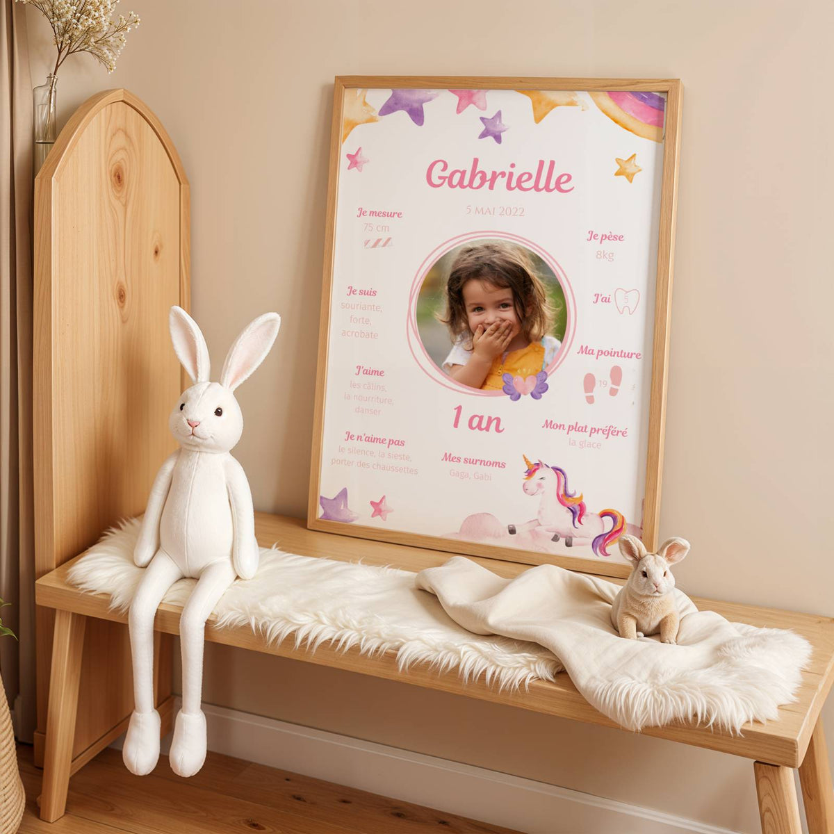 Affiche Anniversaire Licorne Personnalisée – Poster 1 An Licorne arc en ciel