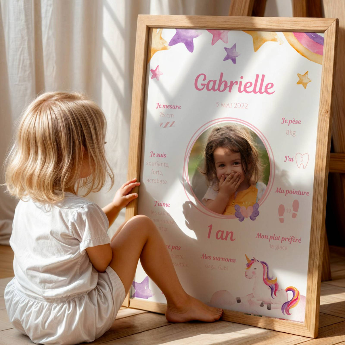 Affiche Anniversaire Licorne Personnalisée – Poster 1 An Licorne arc en ciel