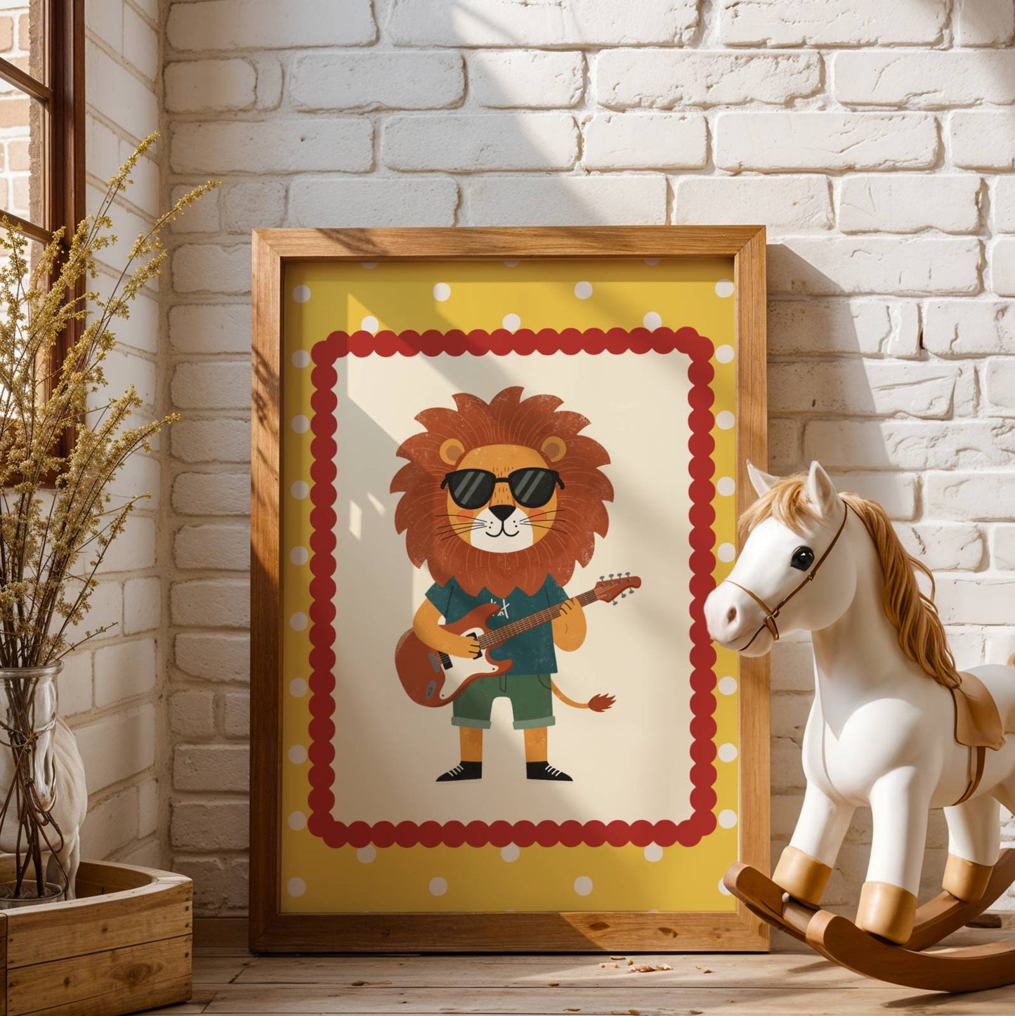 Affiche enfant Lion qui joue de la Guitare, Poster Imprimable Animaux, Décoration Chambre Garçon, Salle de Jeux, Cadeau Musique et Fun