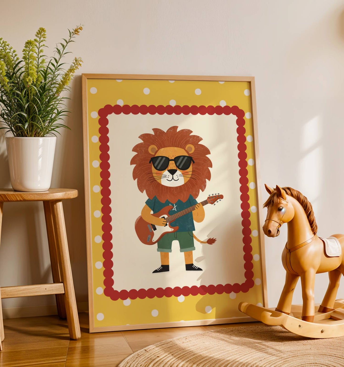 Affiche enfant Lion qui joue de la Guitare, Poster Imprimable Animaux, Décoration Chambre Garçon, Salle de Jeux, Cadeau Musique et Fun