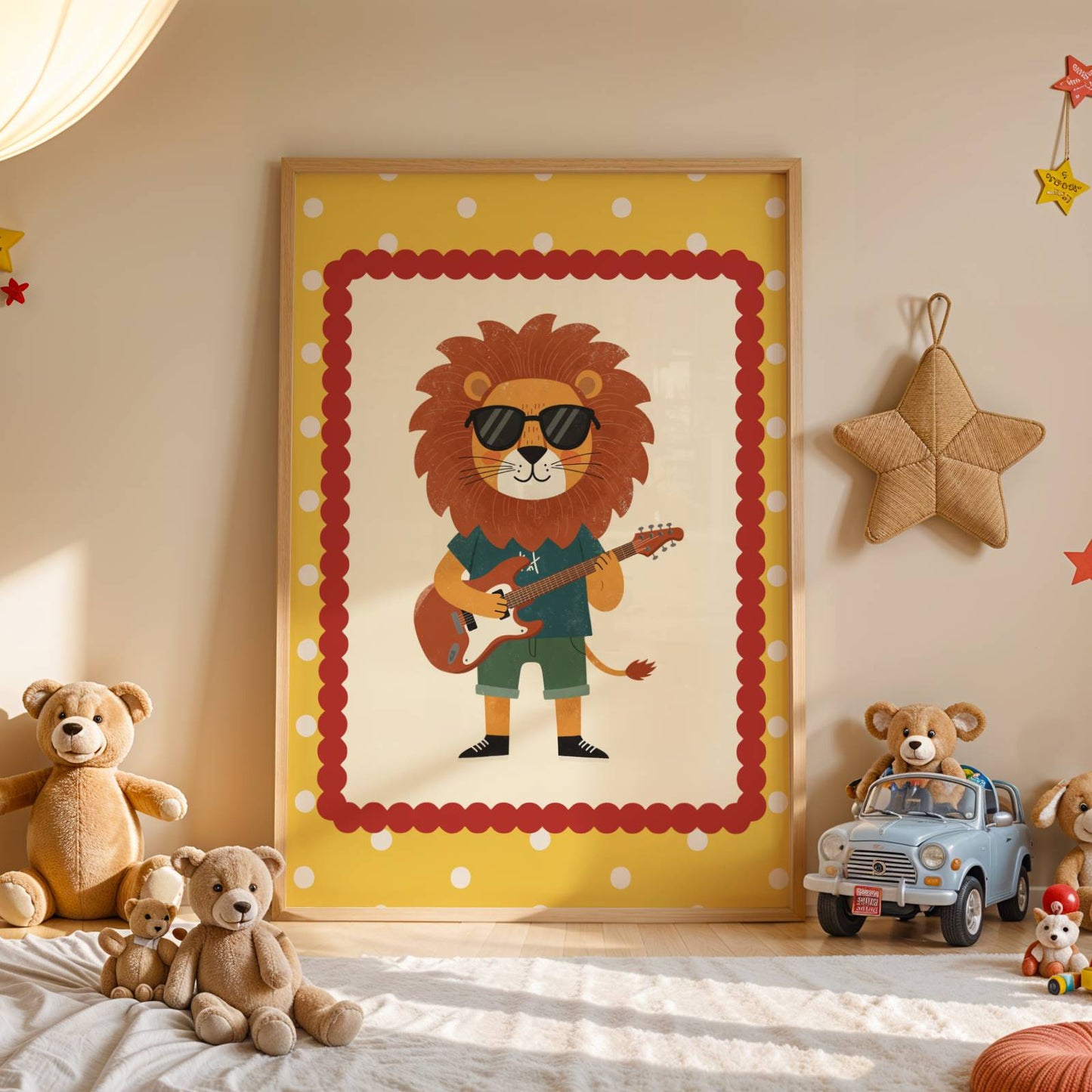 Affiche enfant Lion qui joue de la Guitare, Poster Imprimable Animaux, Décoration Chambre Garçon, Salle de Jeux, Cadeau Musique et Fun