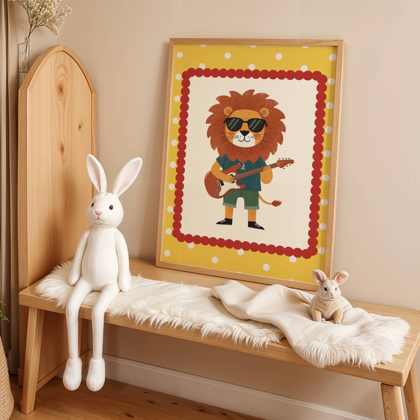 Affiche enfant Lion qui joue de la Guitare, Poster Imprimable Animaux, Décoration Chambre Garçon, Salle de Jeux, Cadeau Musique et Fun