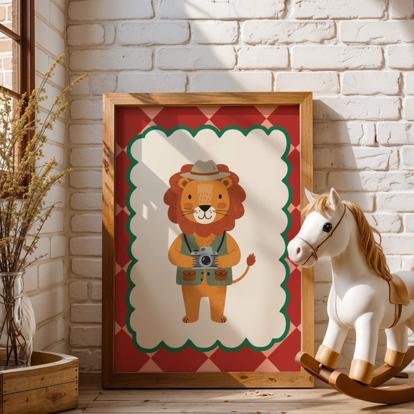 Affiche enfant Lion Photographe avec Appareil Photo Amusant, Poster Imprimable Animaux, Décoration Chambre enfant ou salle de jeux