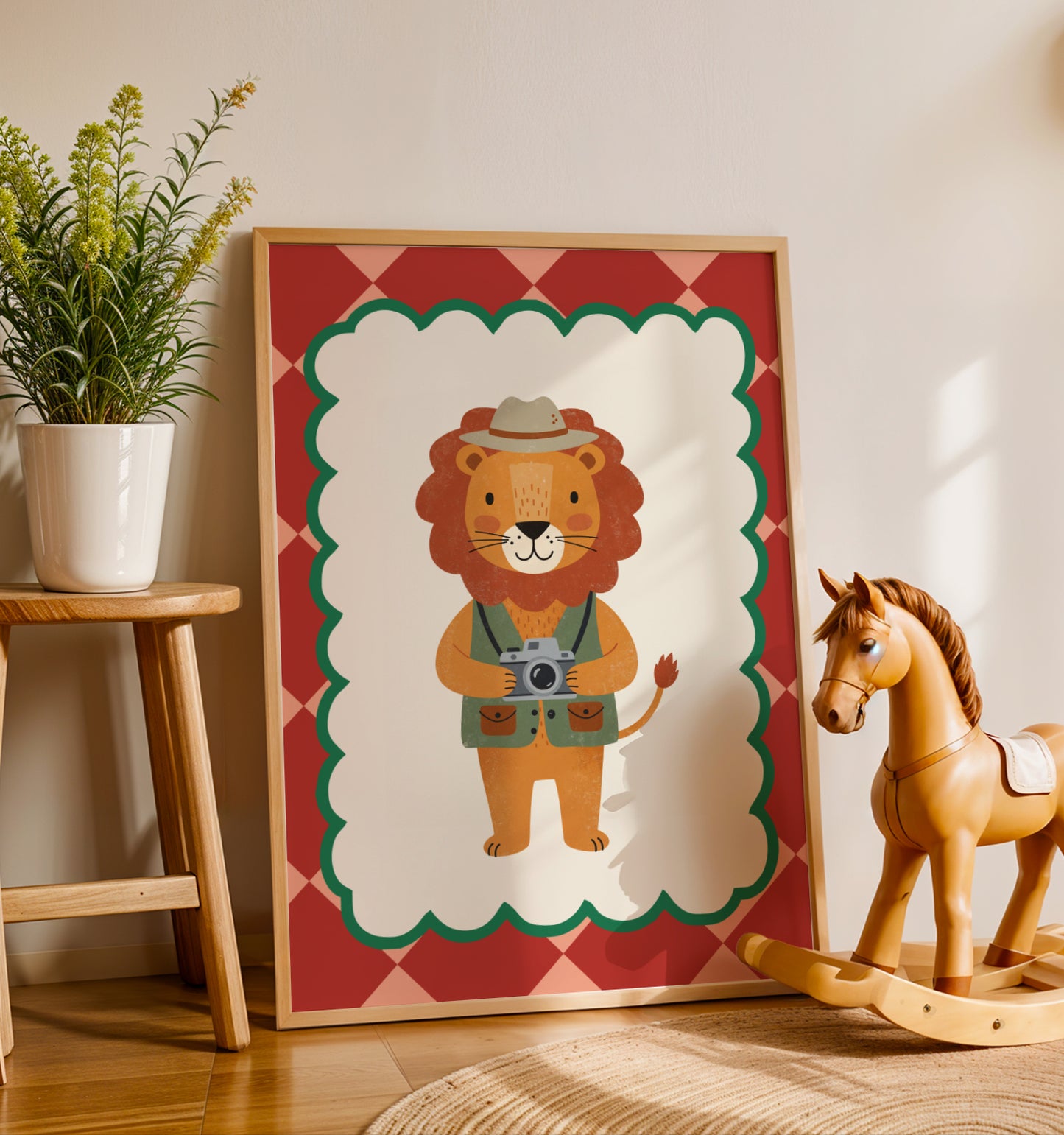 Affiche enfant Lion Photographe avec Appareil Photo Amusant, Poster Imprimable Animaux, Décoration Chambre enfant ou salle de jeux