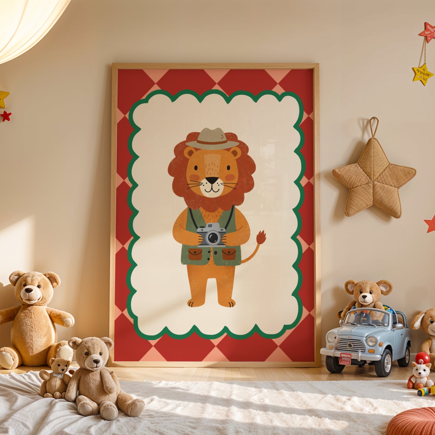 Affiche enfant Lion Photographe avec Appareil Photo Amusant, Poster Imprimable Animaux, Décoration Chambre enfant ou salle de jeux