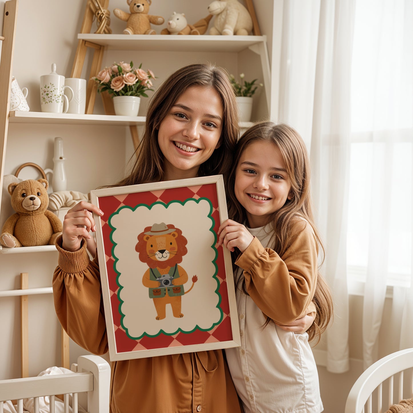 Affiche enfant Lion Photographe avec Appareil Photo Amusant, Poster Imprimable Animaux, Décoration Chambre enfant ou salle de jeux