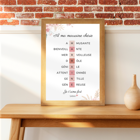 Affiche marraine personnalisée - cadeau marraine