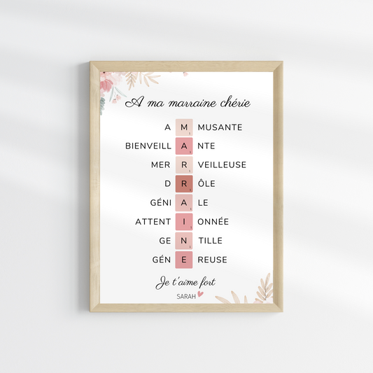 Affiche marraine personnalisée - cadeau marraine