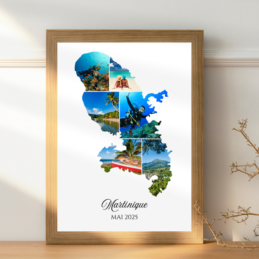 Affiche photos Île de Martinique personnalisée  – Carte & collage photo Martinique