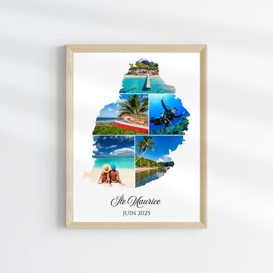 Affiche photos Île Maurice personnalisée  – Carte & collage photo souvenir