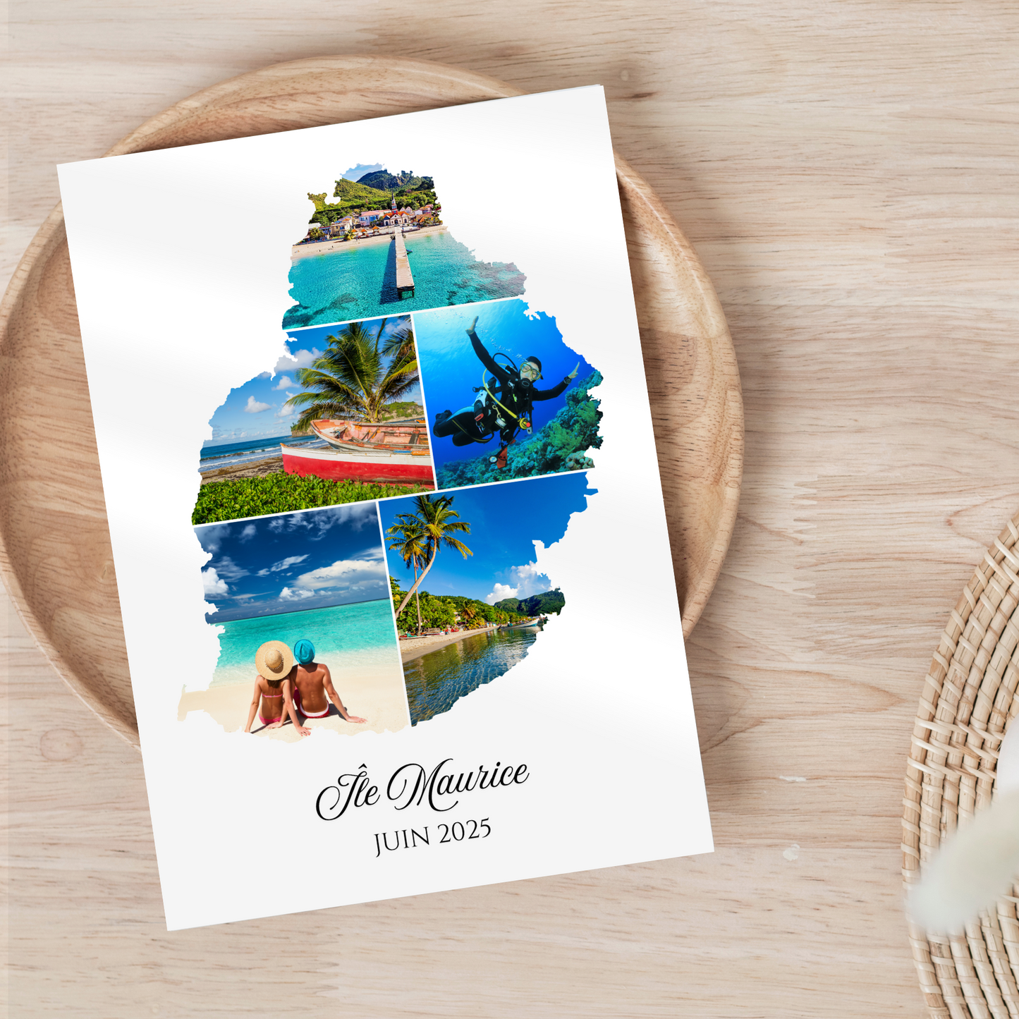 Affiche photos Île Maurice personnalisée  – Carte & collage photo souvenir