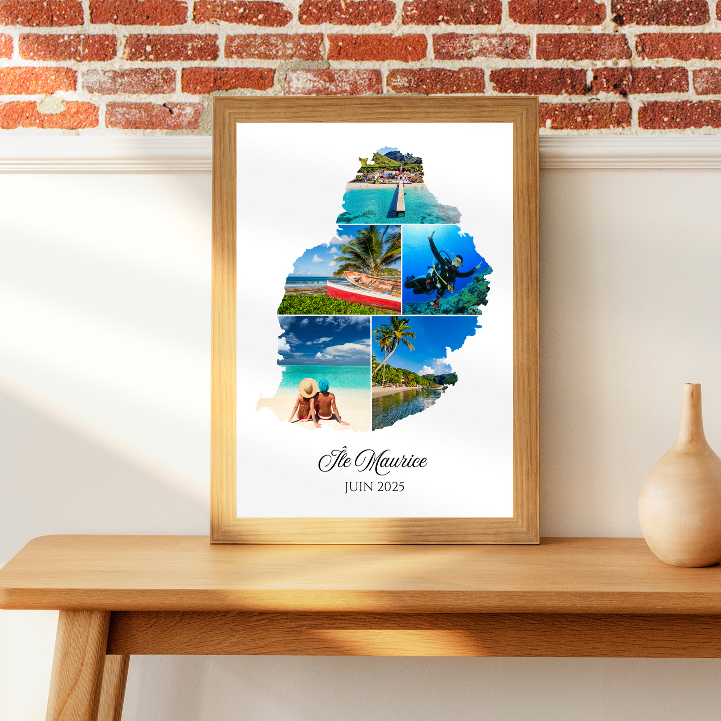 Affiche photos Île Maurice personnalisée  – Carte & collage photo souvenir