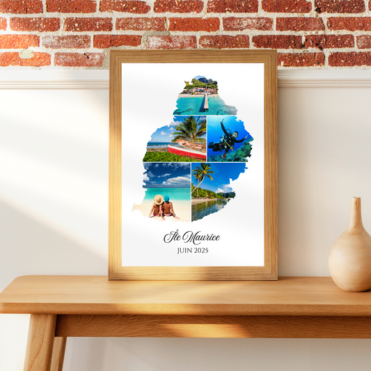 Affiche photos Île Maurice personnalisée – Carte & collage photo souvenir