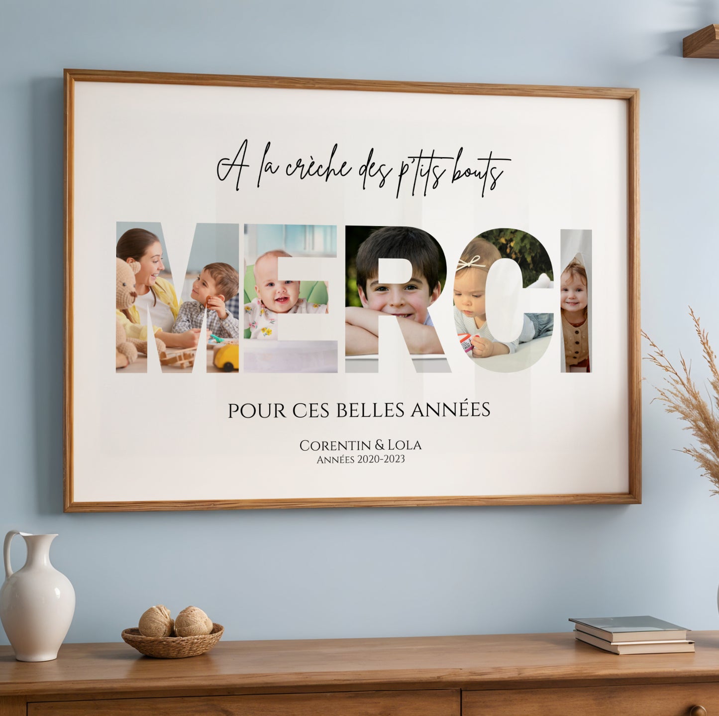 Cadre photo MERCI personnalisé -  Affiche cadeau crèche nounou ou mam
