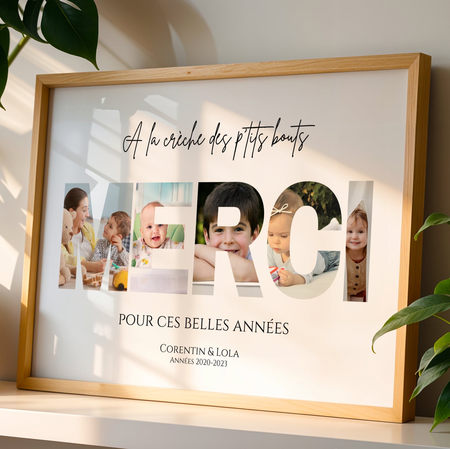 Cadre photo MERCI personnalisé -  Affiche cadeau crèche nounou ou mam