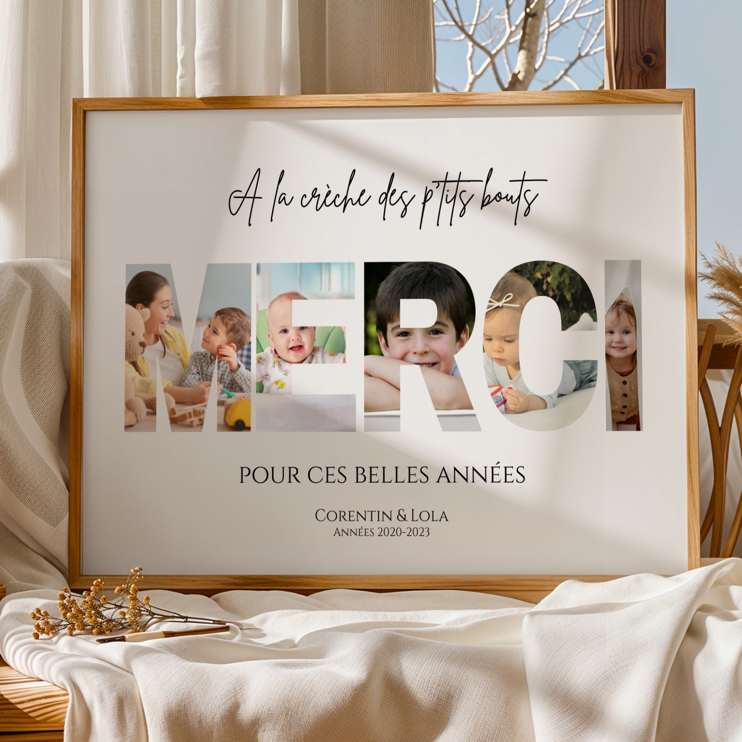 Cadre photo MERCI personnalisé -  Affiche cadeau crèche nounou ou mam