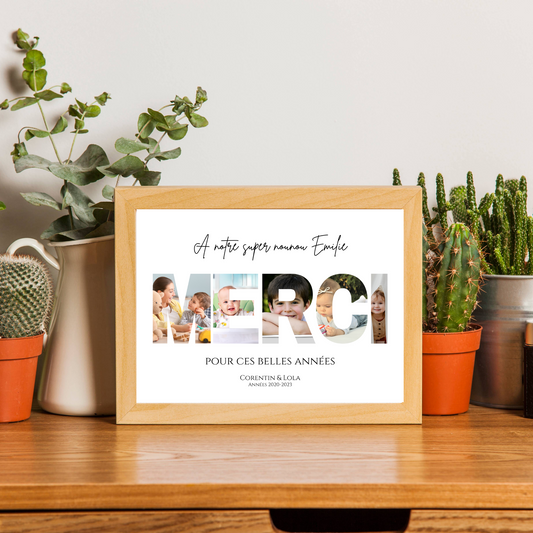 Cadre photo MERCI personnalisé - Affiche cadeau crèche nounou ou mam