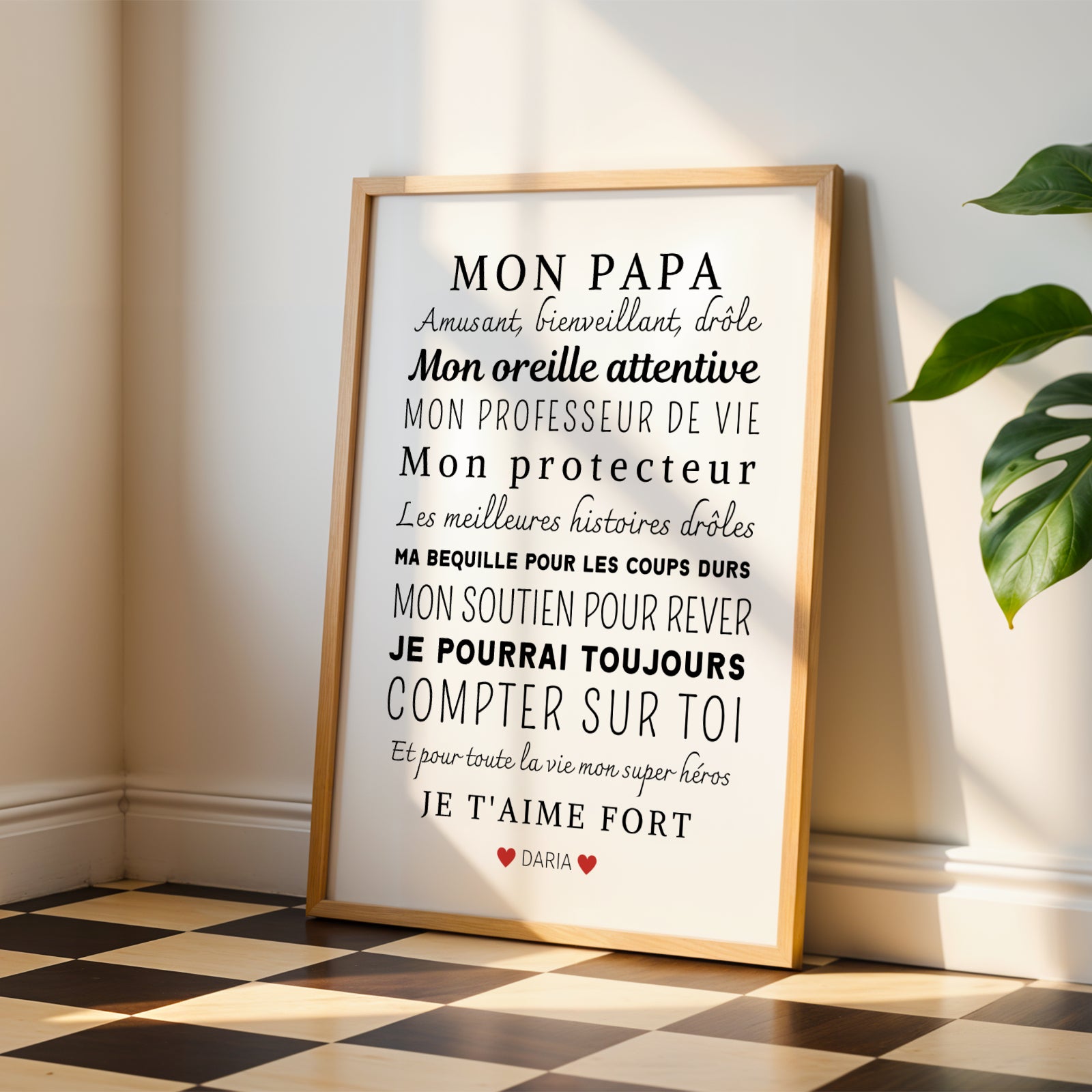Affiche Mon papa personnalisée avec les prénoms des enfants