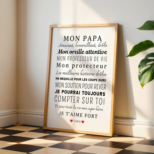 Affiche Mon papa personnalisée - Cadeau papa personnalisée - Cadeau fête des pères