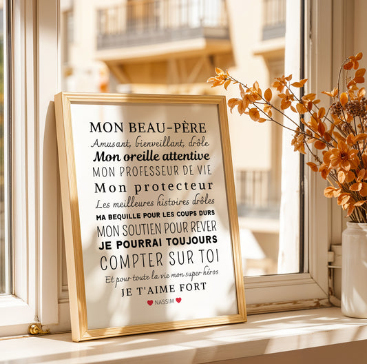 Affiche beau père personnalisée - Cadeau beau papa personnalisée - Cadeau fête des pères  par Le Temps des Paillettes