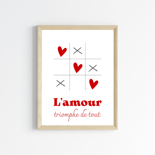 Affiche morpion amour - Affiche couple minimaliste - Cadeau de Saint valentin par Le Temps des Paillettes