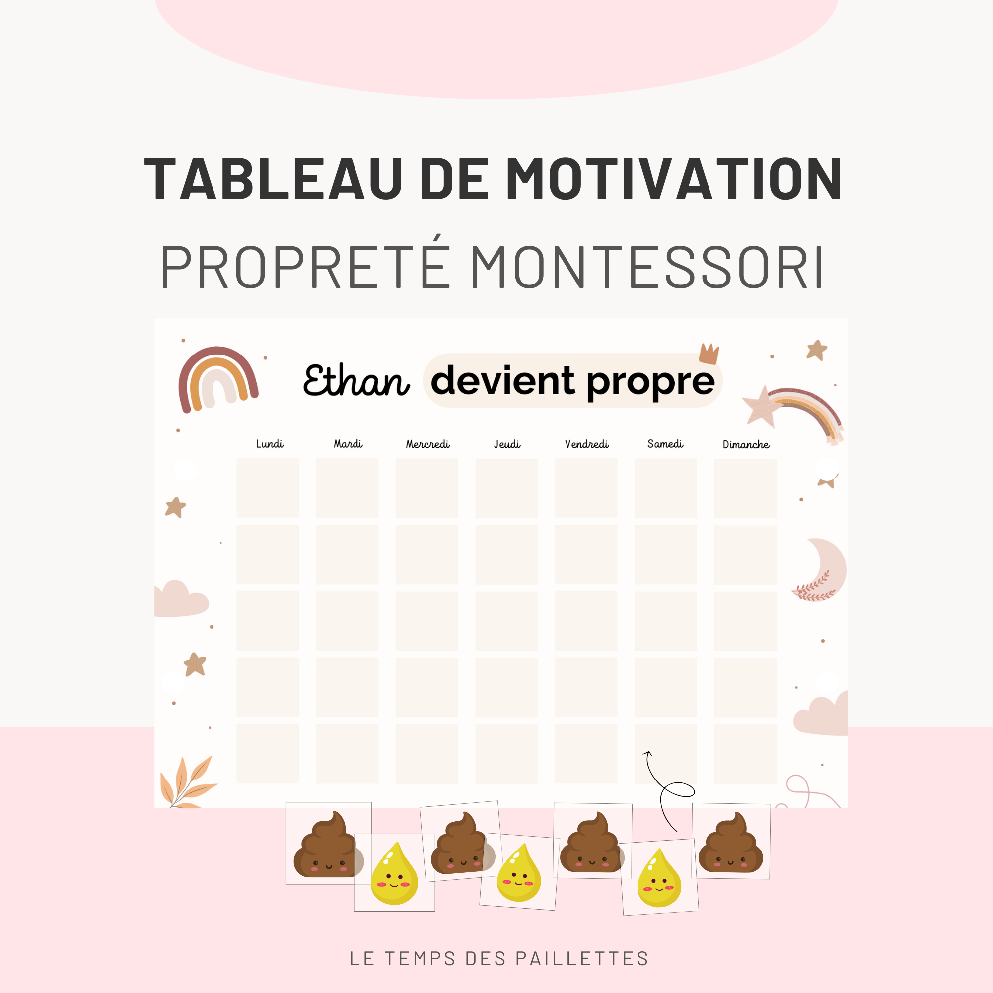 Tableau motivation propreté enfant Montessori pastel à imprimer pot toilettes apprentissage autonomie