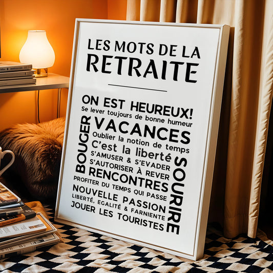 Affiche Retraite “Les Mots de la Retraite” – Cadeau Original et Personnalisable