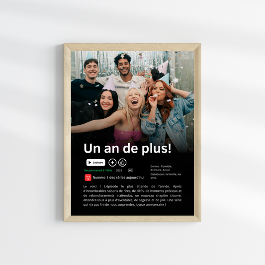 🎂 Affiche Série ou Film Netflix Personnalisée Joyeux Anniversaire - 1 an de plus!