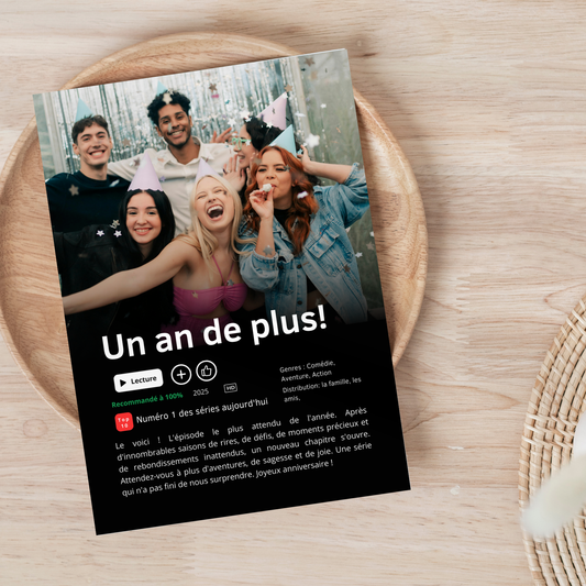 🎂 Affiche Série ou Film Netflix Personnalisée Joyeux Anniversaire - 1 an de plus!