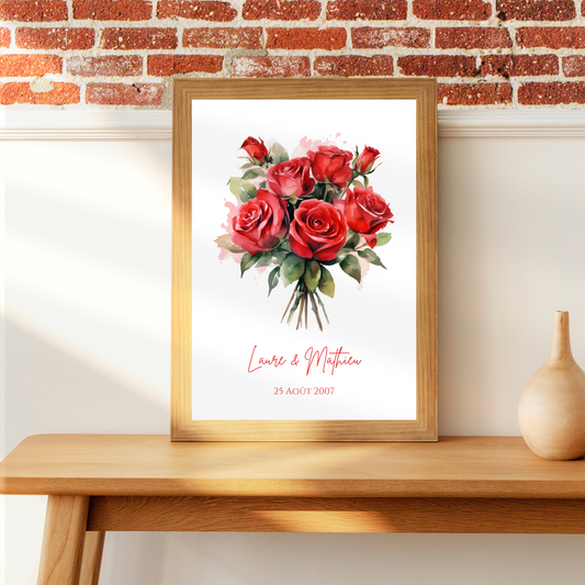 Affiche couple noce de rose -  17 ans de mariage  - affiche anniversaire de mariage