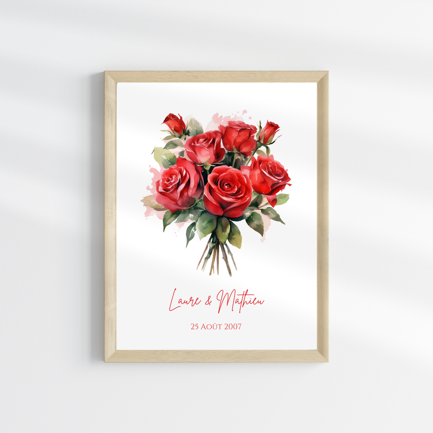 Affiche couple noce de rose -  17 ans de mariage  - affiche anniversaire de mariage