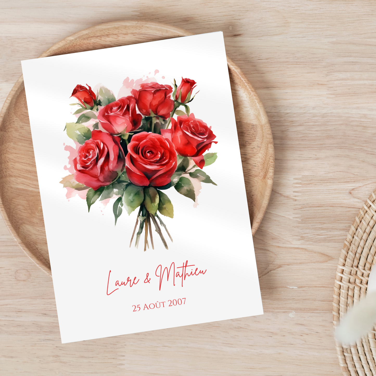 Affiche couple noce de rose -  17 ans de mariage  - affiche anniversaire de mariage