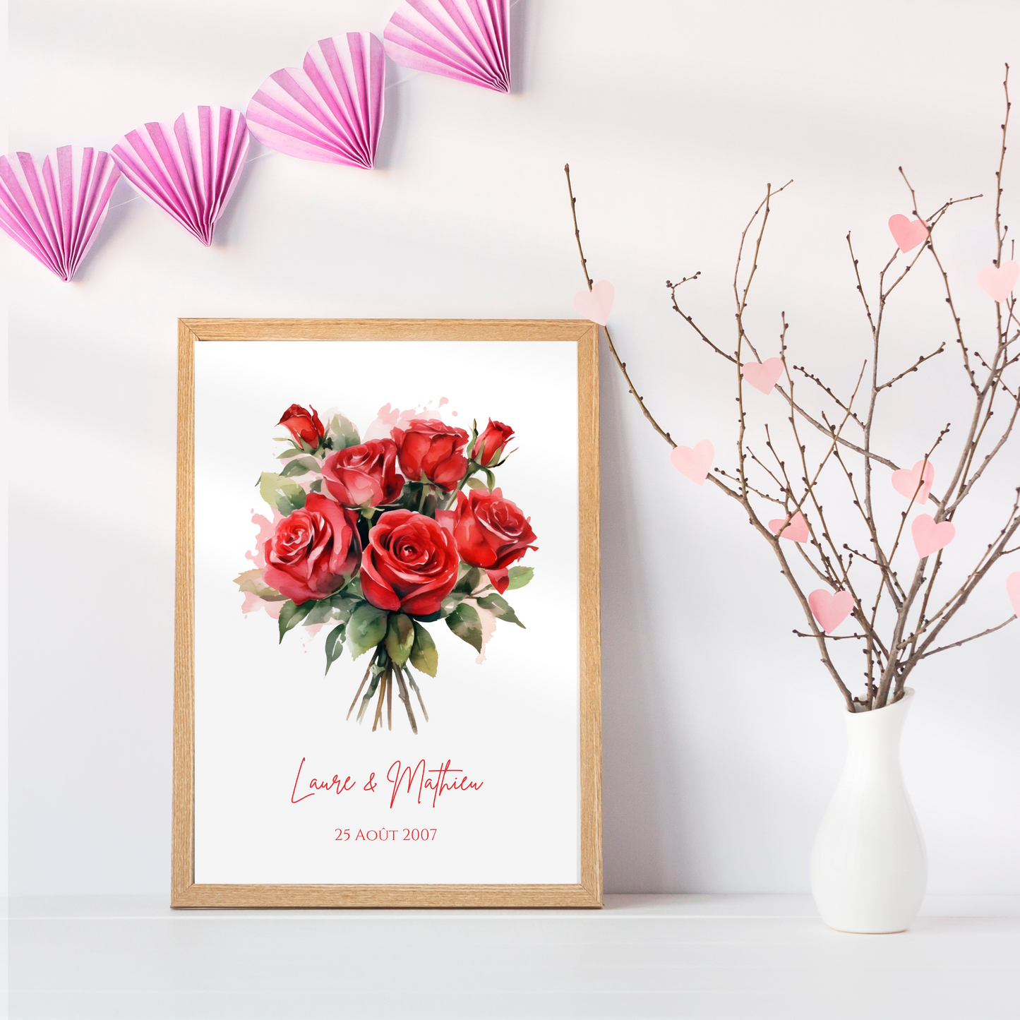 Affiche couple noce de rose -  17 ans de mariage  - affiche anniversaire de mariage