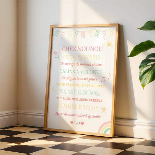 Affiche chez nounou personnalisé  - Poster merci nounou - Cadeau personnalisé nounou par Le Temps des Paillettes