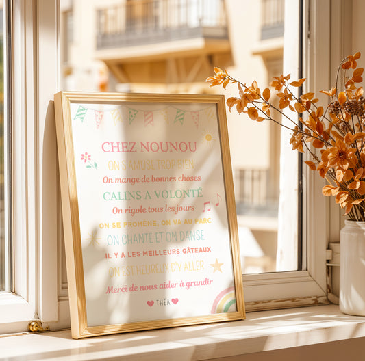 Affiche chez nounou personnalisé  - Poster merci nounou - Cadeau personnalisé nounou par Le Temps des Paillettes