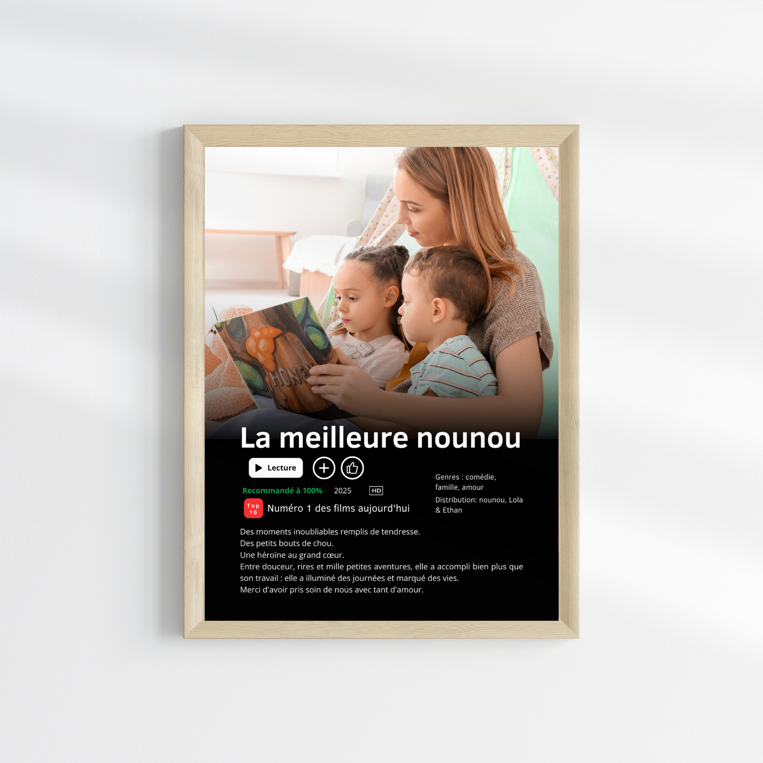 Affiche Netflix Personnalisée « Meilleure nounou du Monde » avec photo