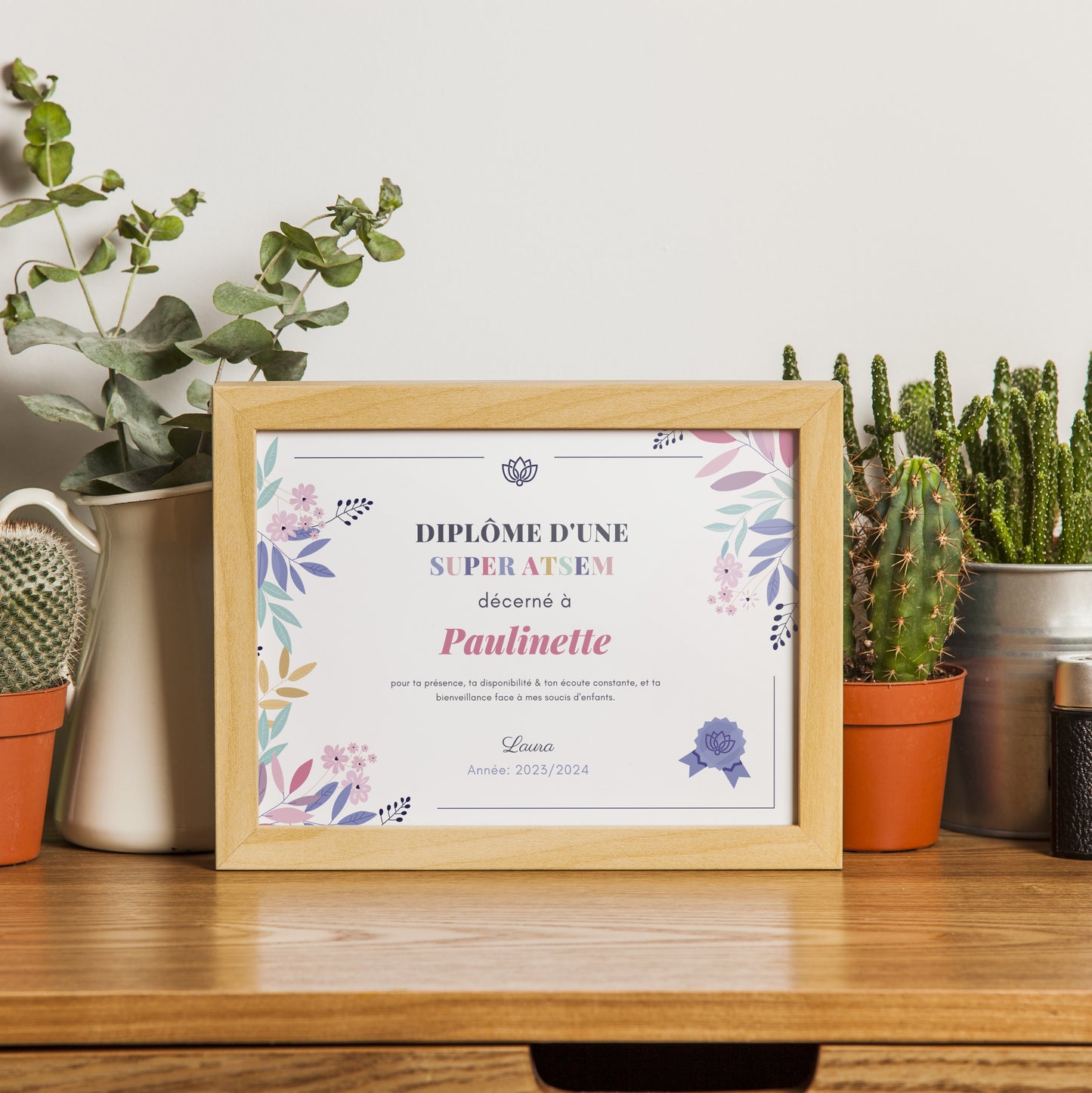 Affiche diplôme ATSEM  personnalisé motifs colorés et ludiques