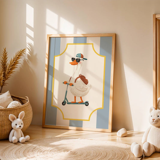 Affiche Oie Trottinette – Poster Coloré Animaux Rigolos Chambre Enfant Dopamine Decor Cadeau Naissance