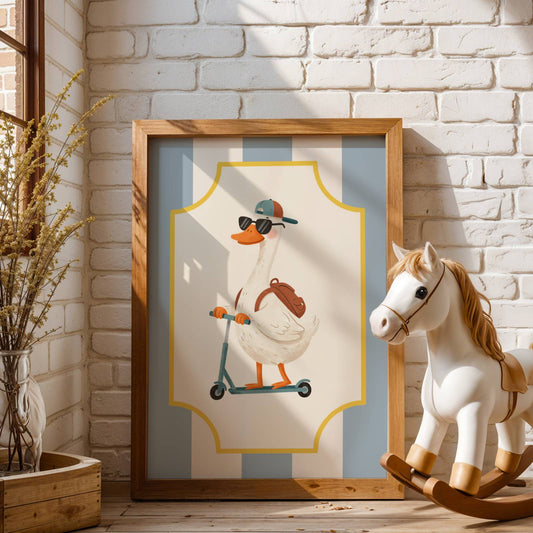 Affiche Oie Trottinette – Poster Coloré Animaux Rigolos Chambre Enfant Dopamine Decor Cadeau Naissance