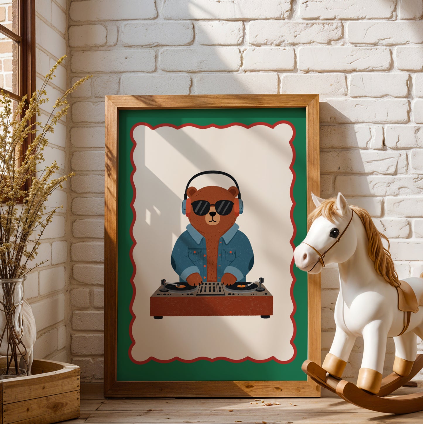Affiche enfant Ours DJ Cool - Affiche enfant Dopamine colorée – Animal rigolo pour une déco pleine de joie
