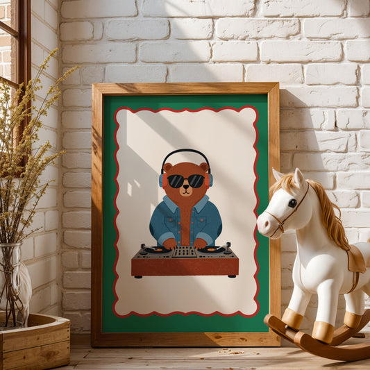 Affiche Ours Batterie – Poster Coloré Animaux Musiciens Chambre Enfant Dopamine Decor Cadeau Naissance