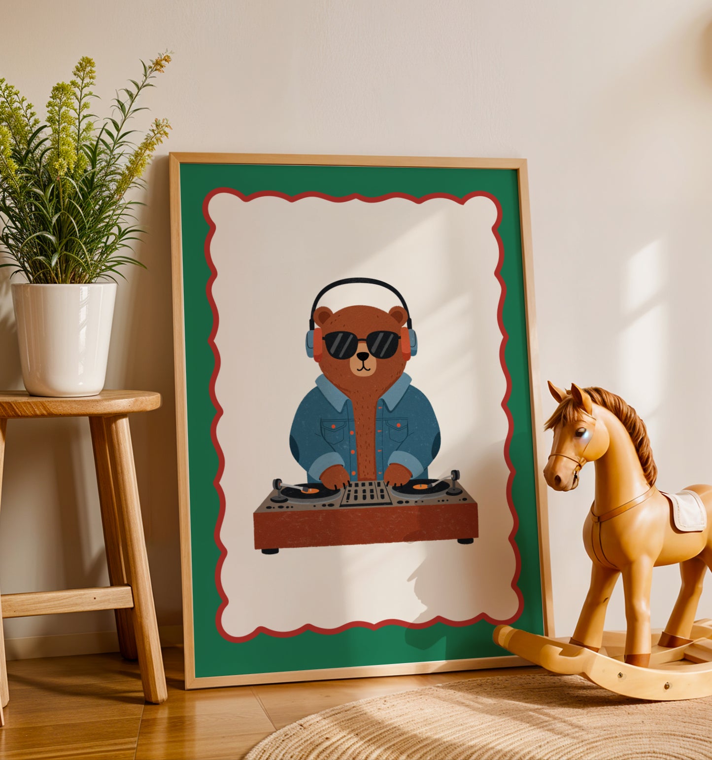 Affiche enfant Ours DJ Cool - Affiche enfant Dopamine colorée – Animal rigolo pour une déco pleine de joie
