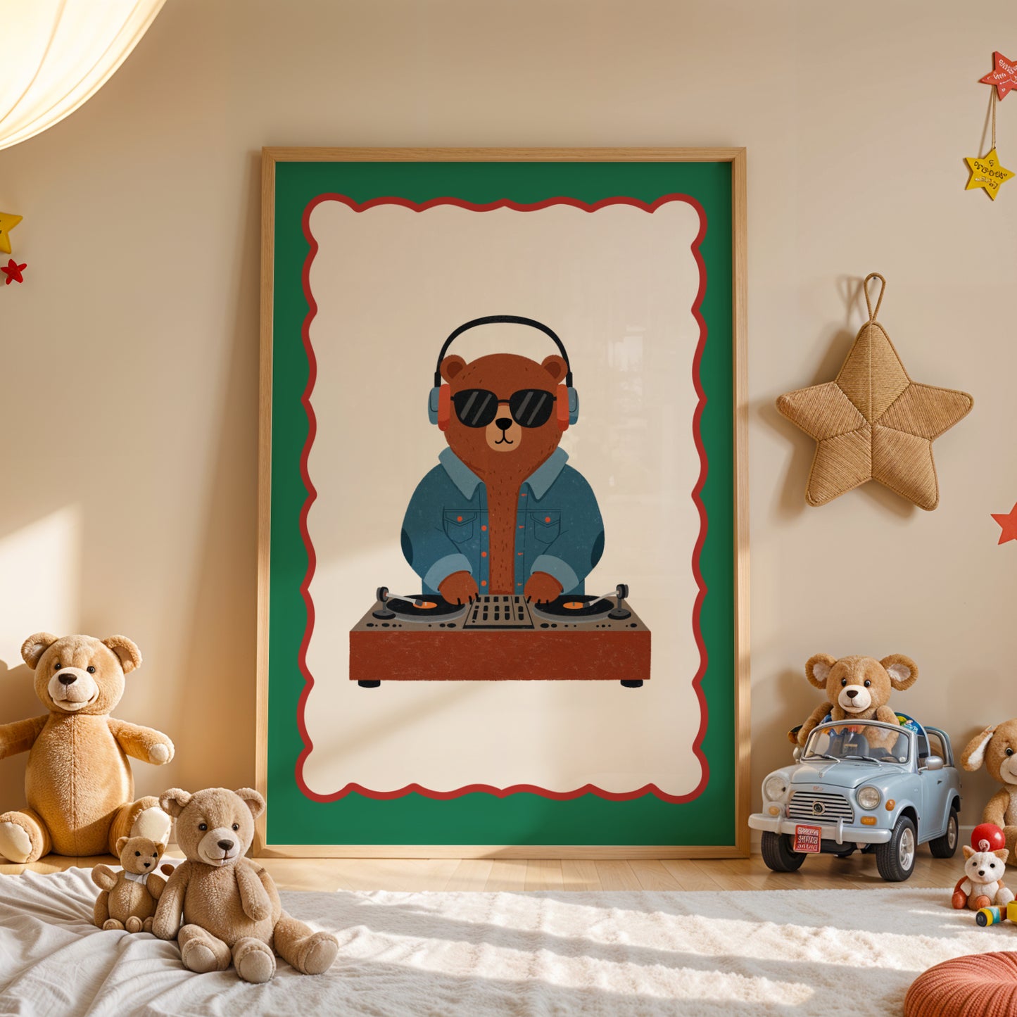 Affiche enfant Ours DJ Cool - Affiche enfant Dopamine colorée – Animal rigolo pour une déco pleine de joie