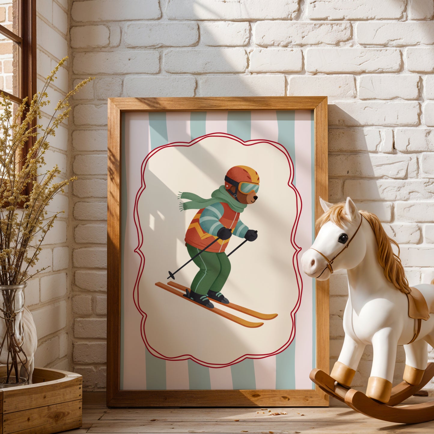 Affiche enfant Ours skieur Drole - Affiche enfant Dopamine colorée – Animal rigolo pour une déco pleine de joie