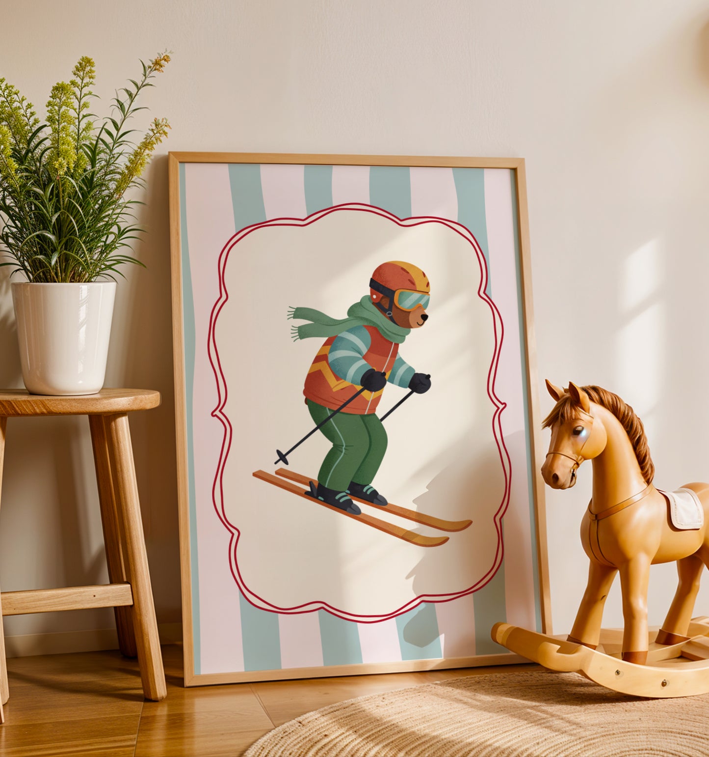 Affiche enfant Ours skieur Drole - Affiche enfant Dopamine colorée – Animal rigolo pour une déco pleine de joie