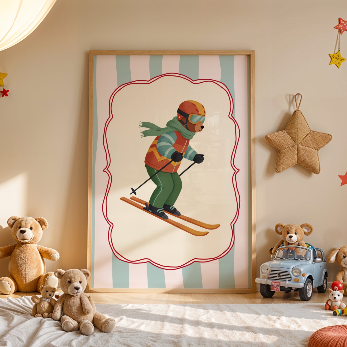 Affiche enfant Ours skieur Drole - Affiche enfant Dopamine colorée – Animal rigolo pour une déco pleine de joie